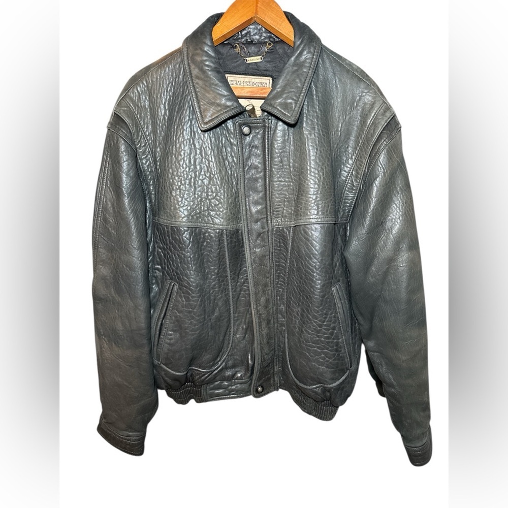 80s Vintage Members Only Black Classic Genuine Leather Bomber Jacket Size 46 XL